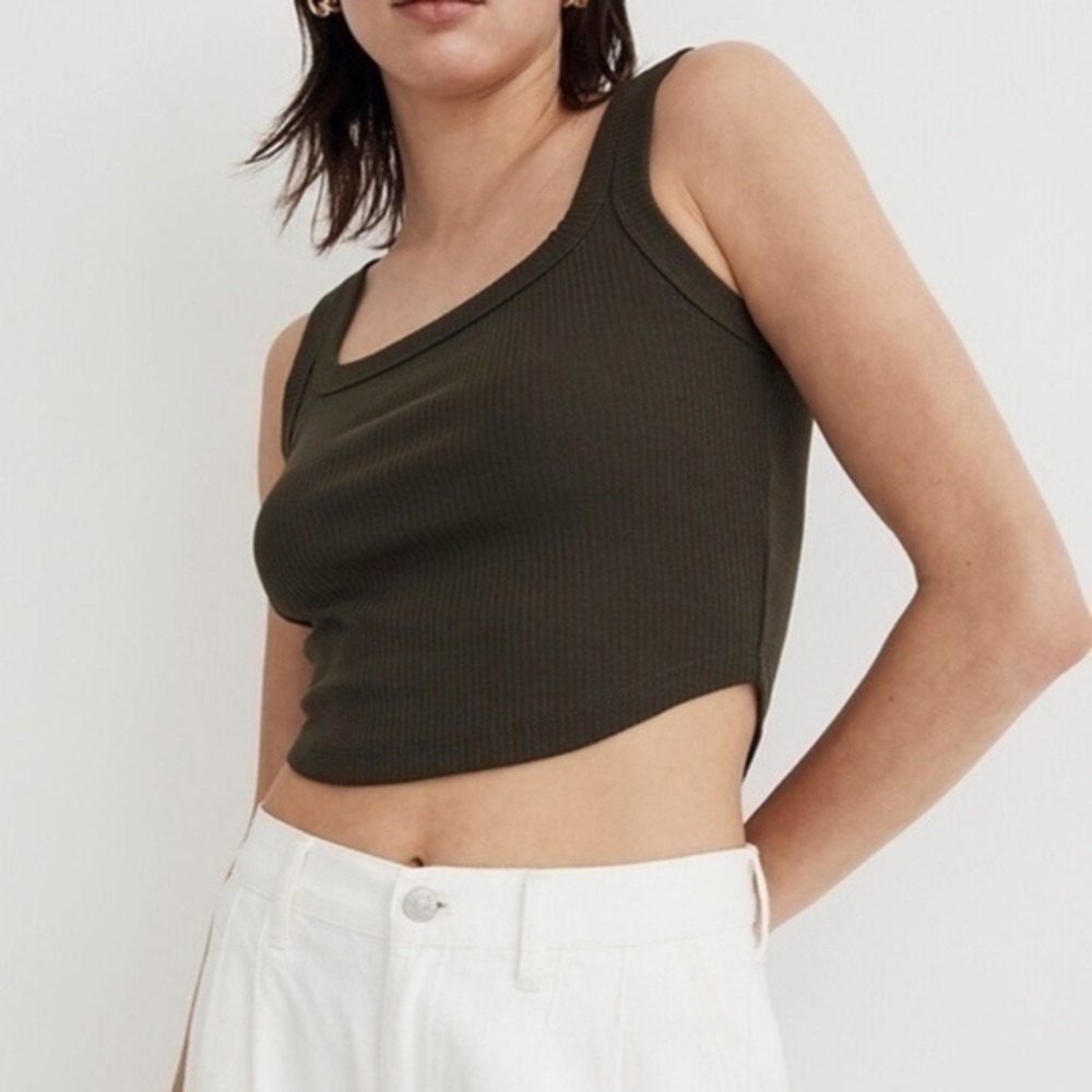 Madewell Ribbed Crop Tank Top Olive Green XS